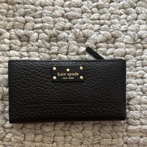 NWOT kate spade Black Leather Bifold Wallet with Gold Logo